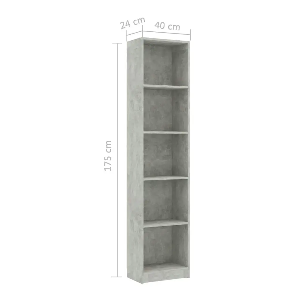 5-Tier Book Cabinet Concrete Grey 40x24x175 cm Engineered Wood 800850