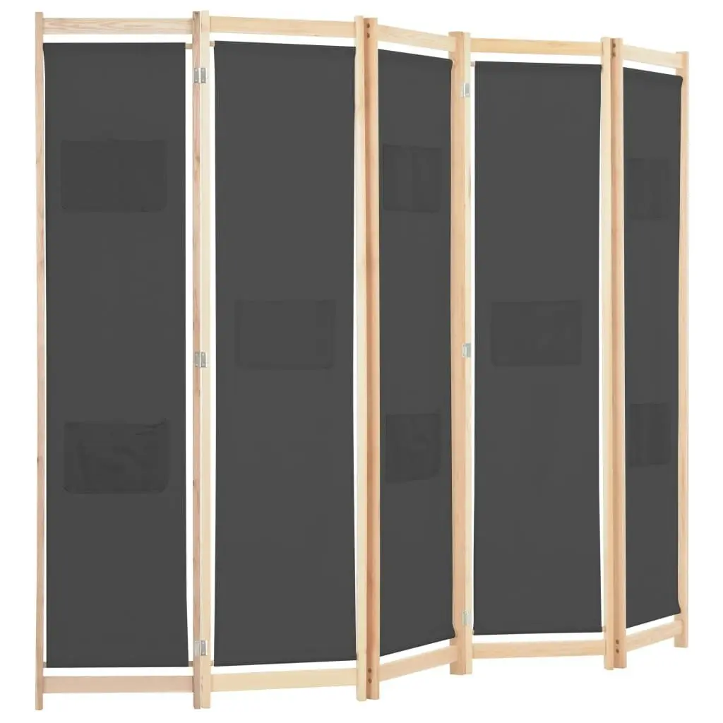 5-Panel Room Divider Grey 200x170x4 cm Fabric 248177