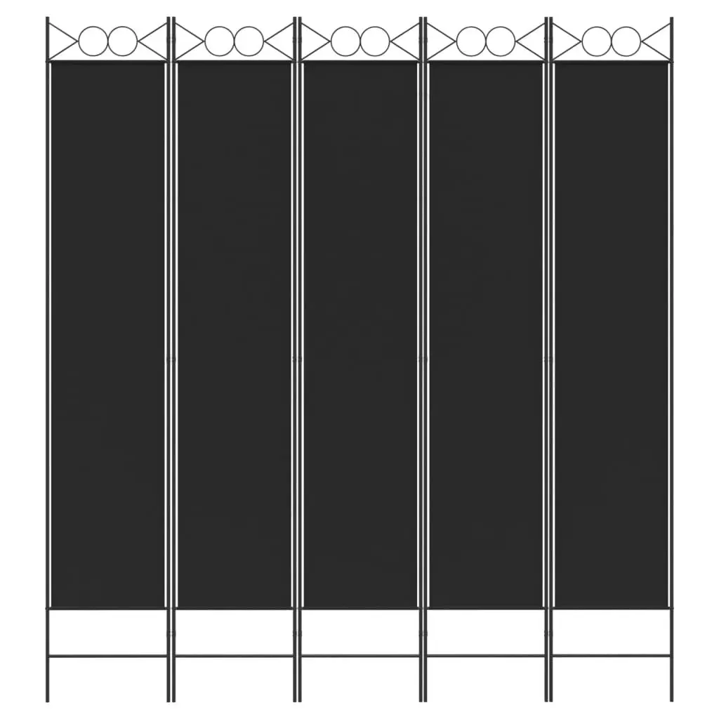 5-Panel Room Divider Black 200x220 cm Fabric 350173