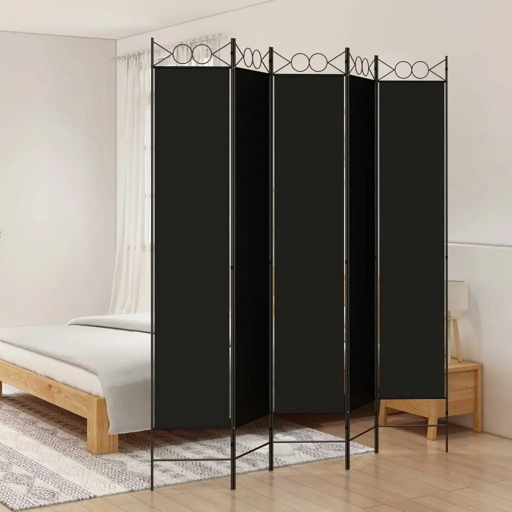 5-Panel Room Divider Black 200x220 cm Fabric 350173