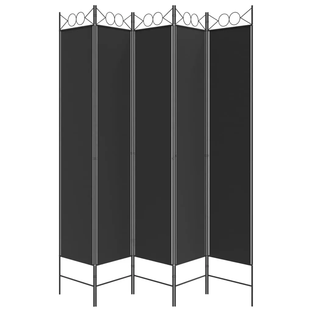 5-Panel Room Divider Black 200x220 cm Fabric 350173