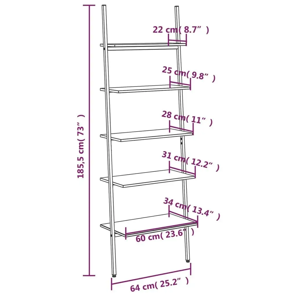 5-Tier Leaning Shelf Dark Brown and Black 64x34x185.5 cm 336377