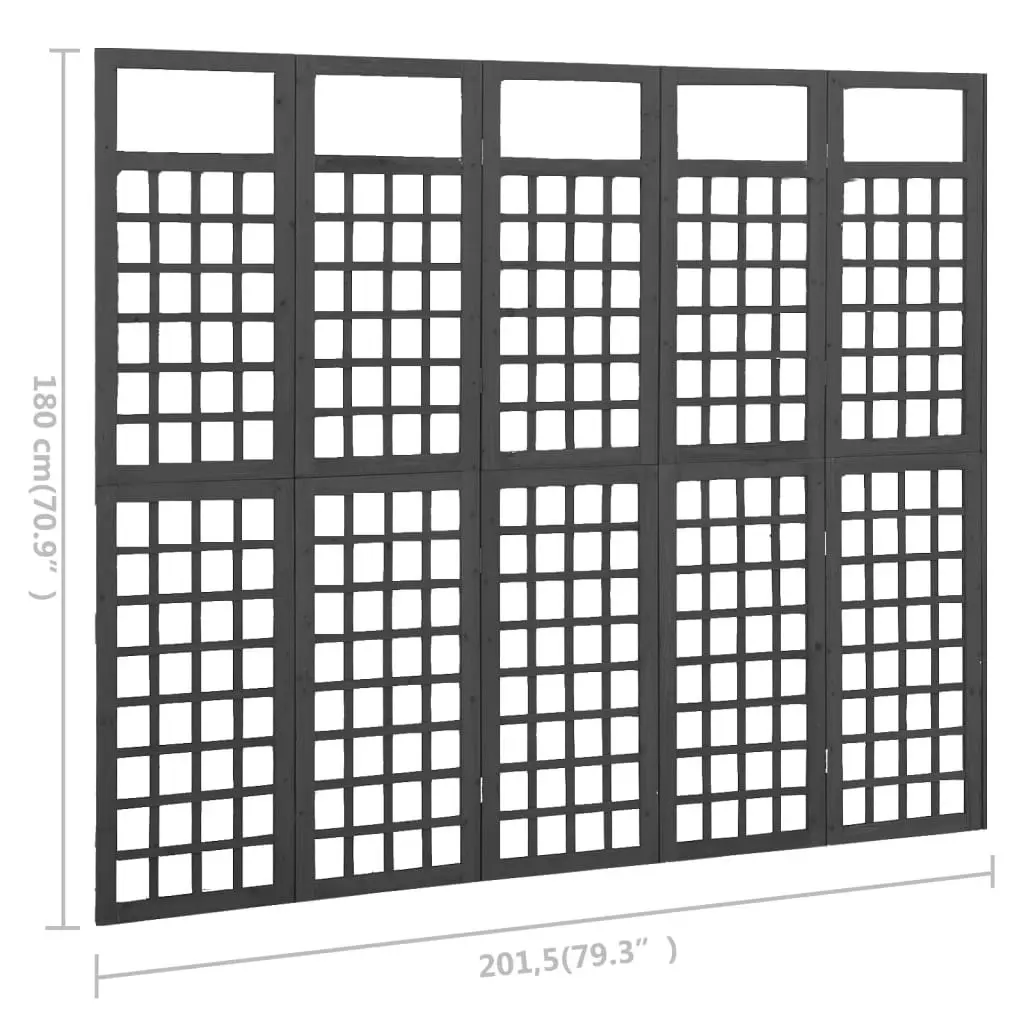 5-Panel Room Divider/Trellis Solid Fir Wood Black 201.5x180 cm 316484