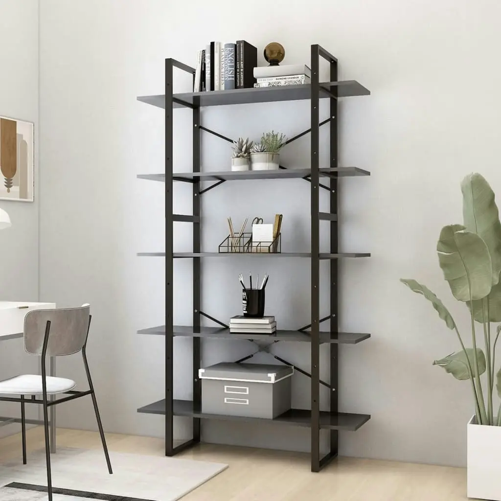 5-Tier Book Cabinet Grey 100x30x175 cm Engineered Wood 3082000