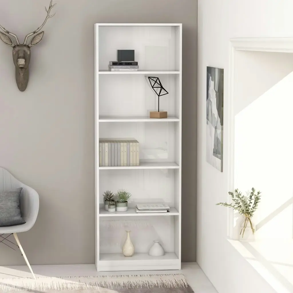 5-Tier Book Cabinet High Gloss White 60x24x175 cm Engineered Wood 800888