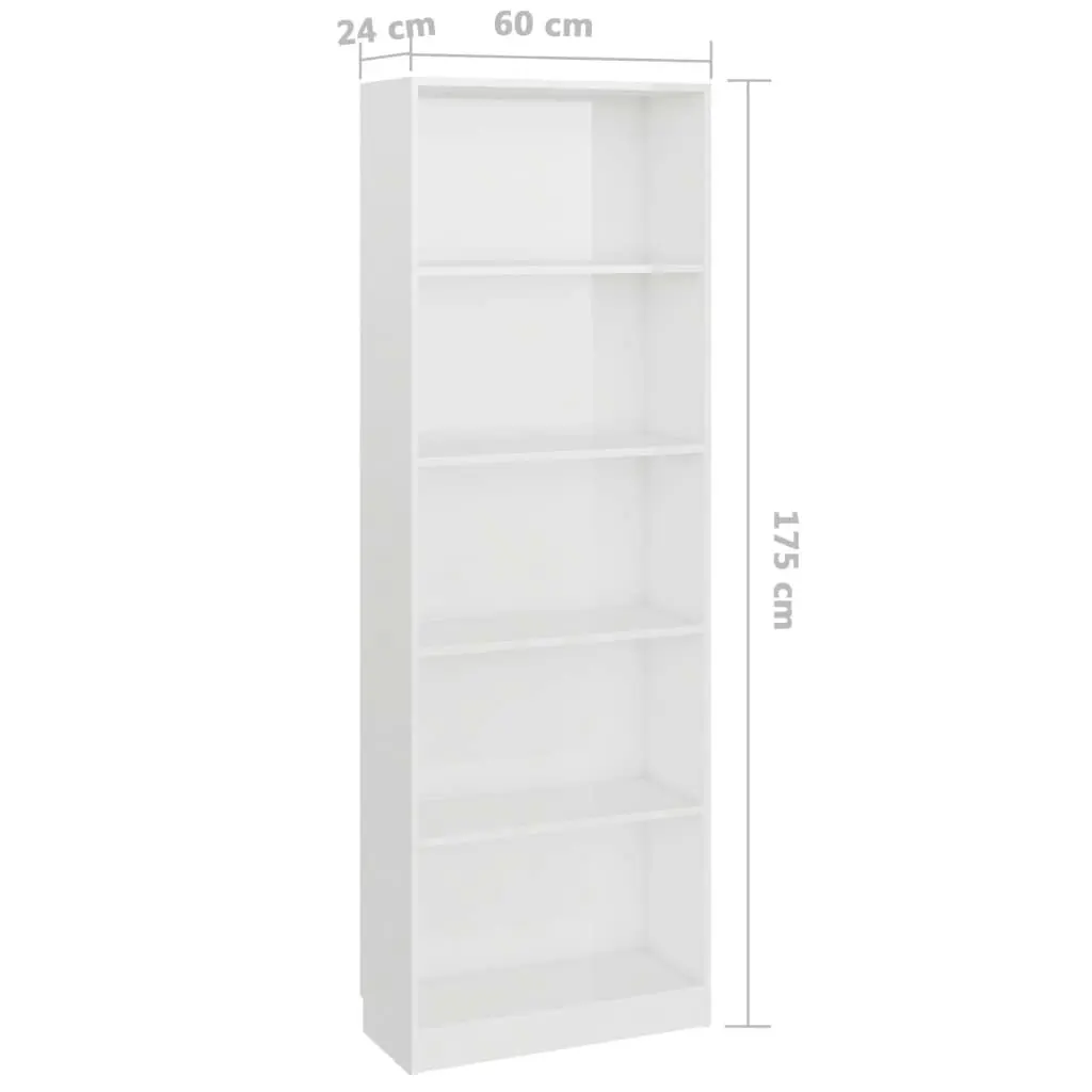 5-Tier Book Cabinet High Gloss White 60x24x175 cm Engineered Wood 800888