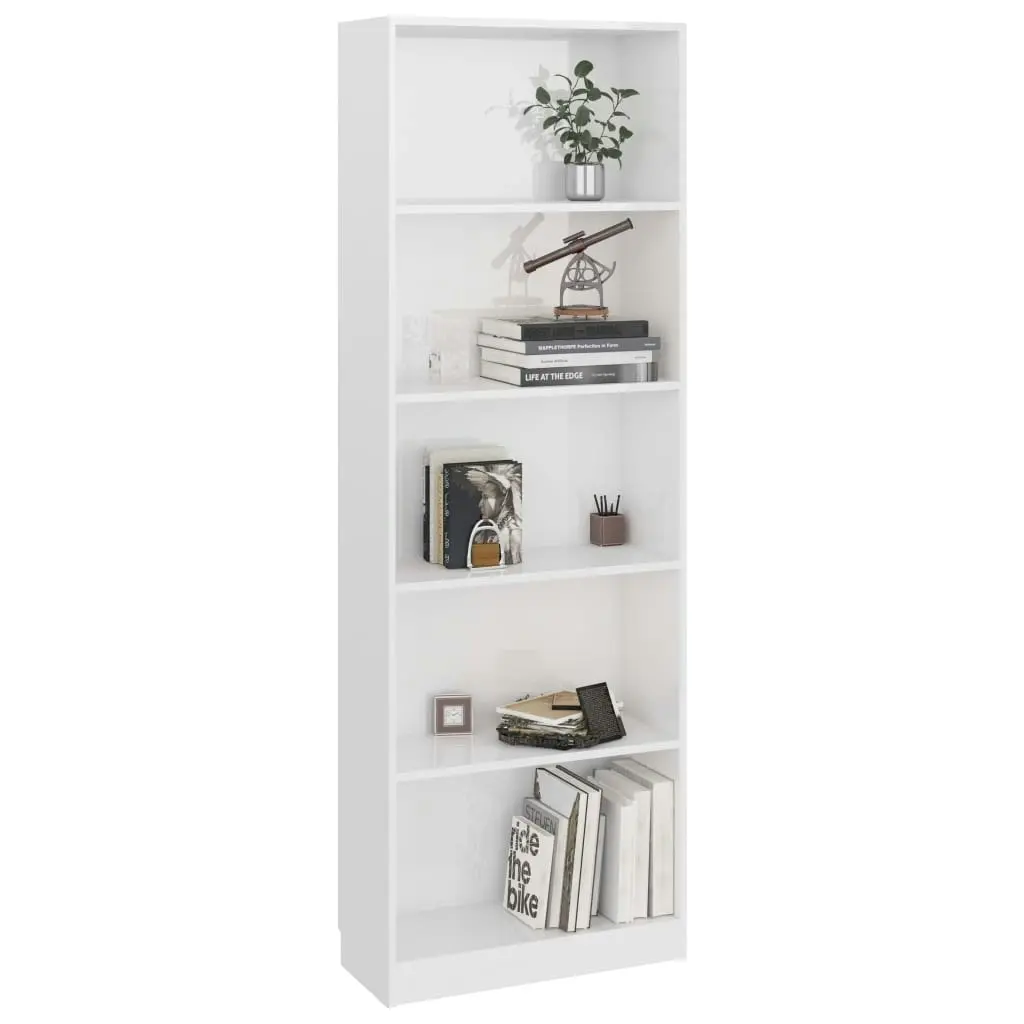 5-Tier Book Cabinet High Gloss White 60x24x175 cm Engineered Wood 800888