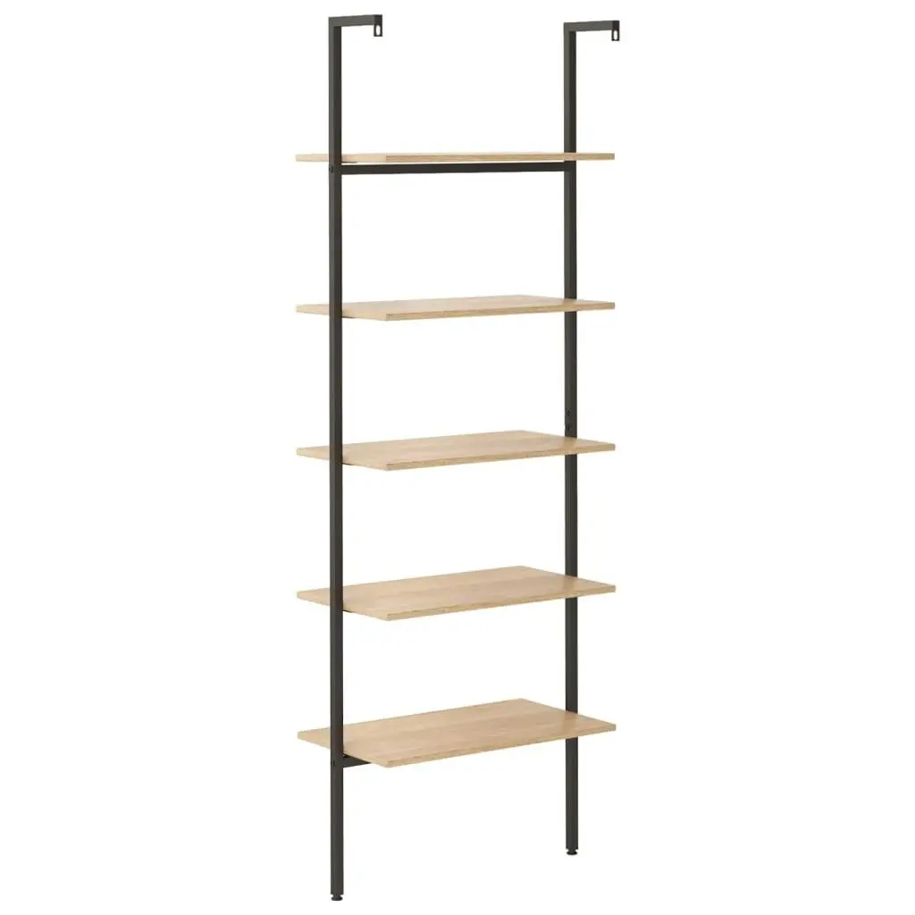 5-Tier Leaning Shelf Light Brown and Black 64x35x185 cm 336385