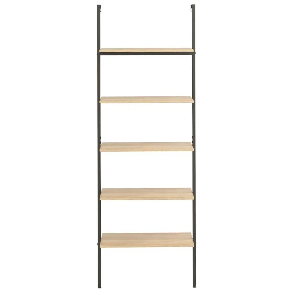 5-Tier Leaning Shelf Light Brown and Black 64x35x185 cm 336385