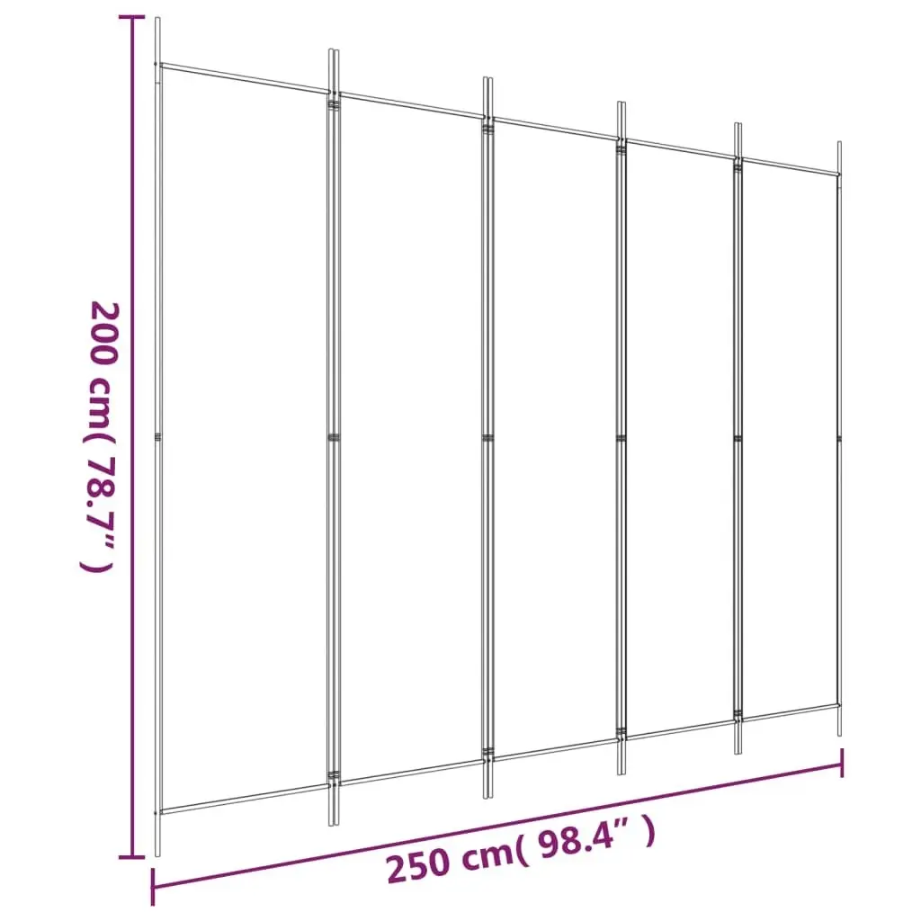 5-Panel Room Divider White 250x200 cm Fabric 350186