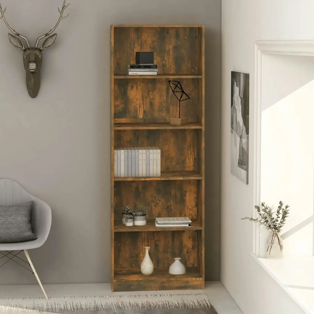 5-Tier Book Cabinet Smoked Oak 60x24x175 cm Engineered Wood 815432