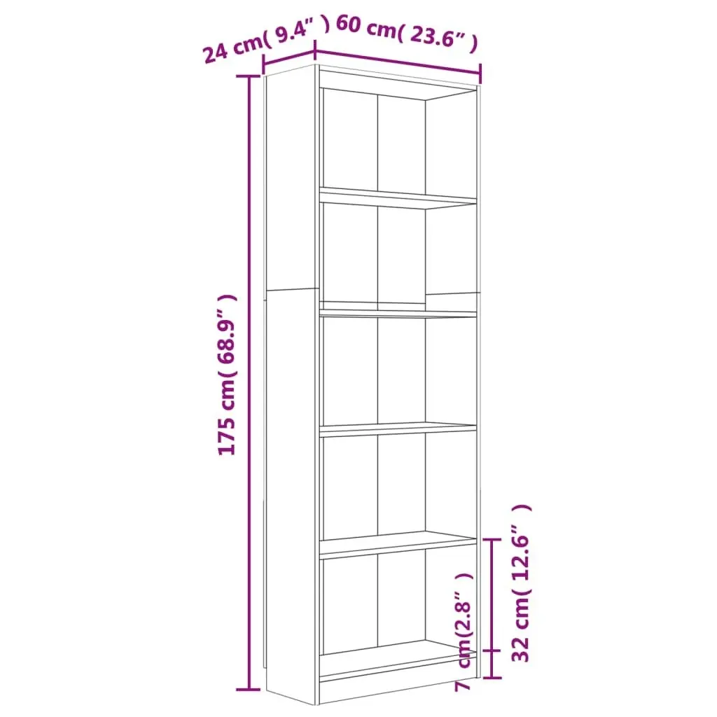 5-Tier Book Cabinet Smoked Oak 60x24x175 cm Engineered Wood 815432