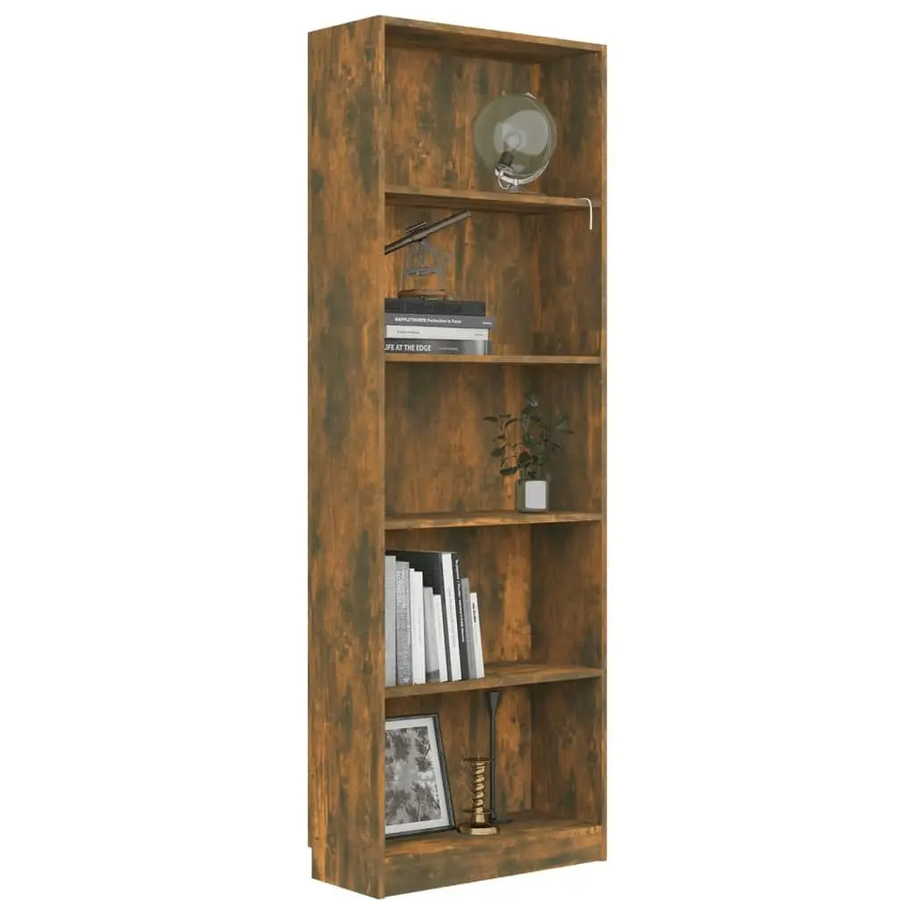 5-Tier Book Cabinet Smoked Oak 60x24x175 cm Engineered Wood 815432