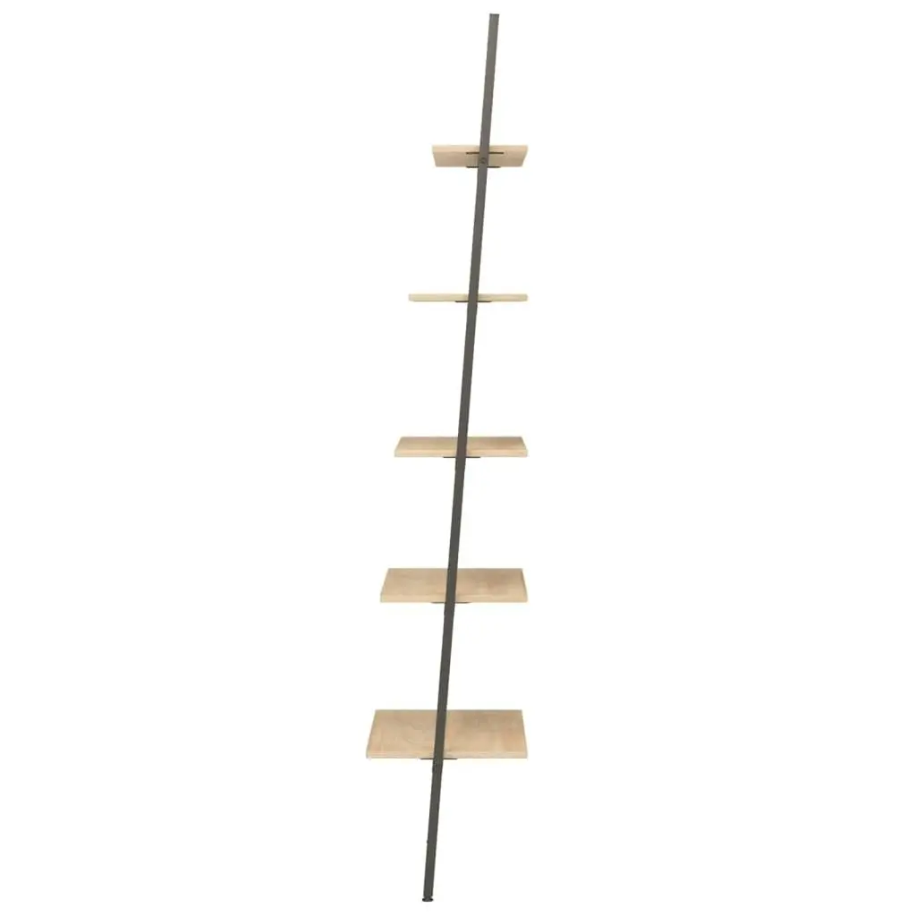 5-Tier Leaning Shelf Light Brown and Black 64x34x185.5 cm 336376