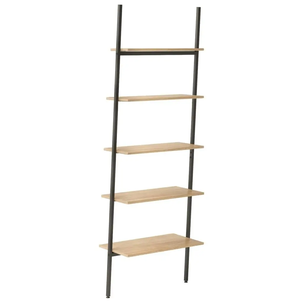 5-Tier Leaning Shelf Light Brown and Black 64x34x185.5 cm 336376