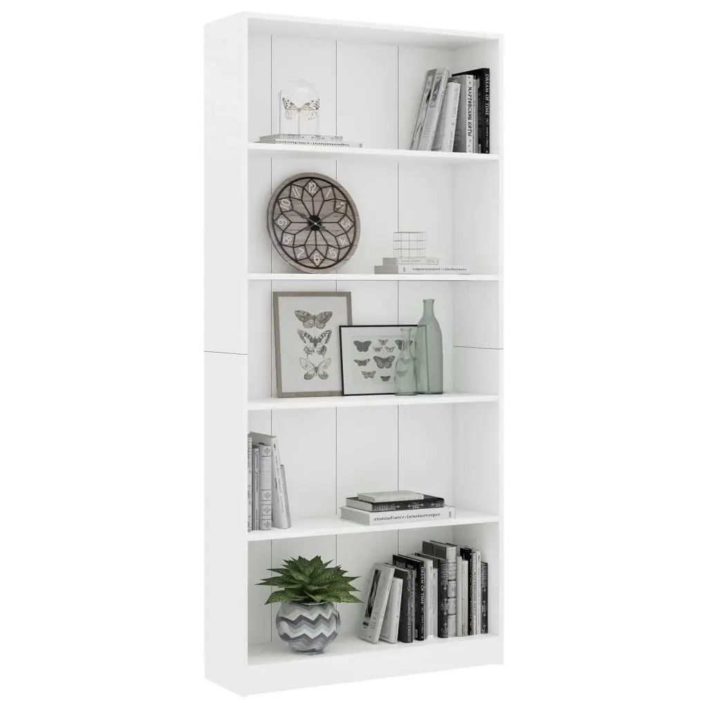 5-Tier Book Cabinet White 80x24x175 cm Engineered Wood 800918