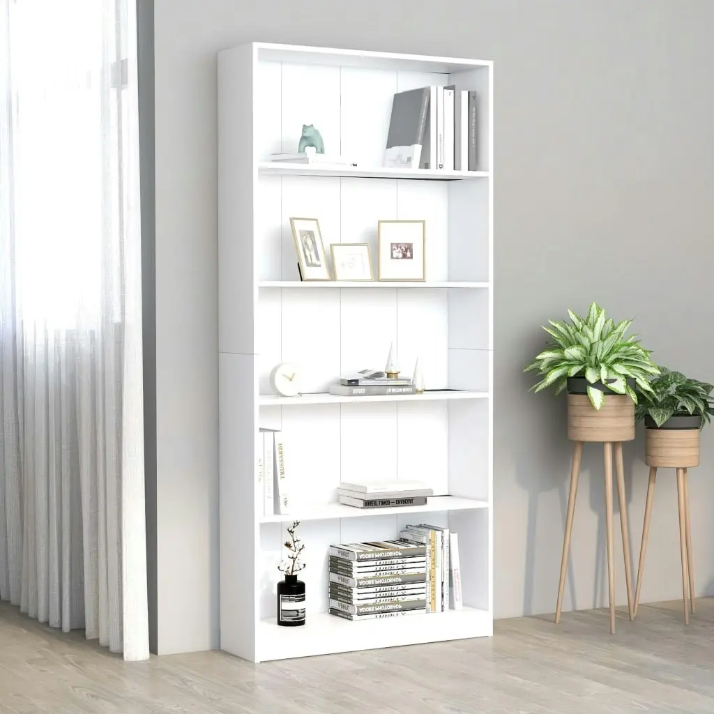 5-Tier Book Cabinet White 80x24x175 cm Engineered Wood 800918