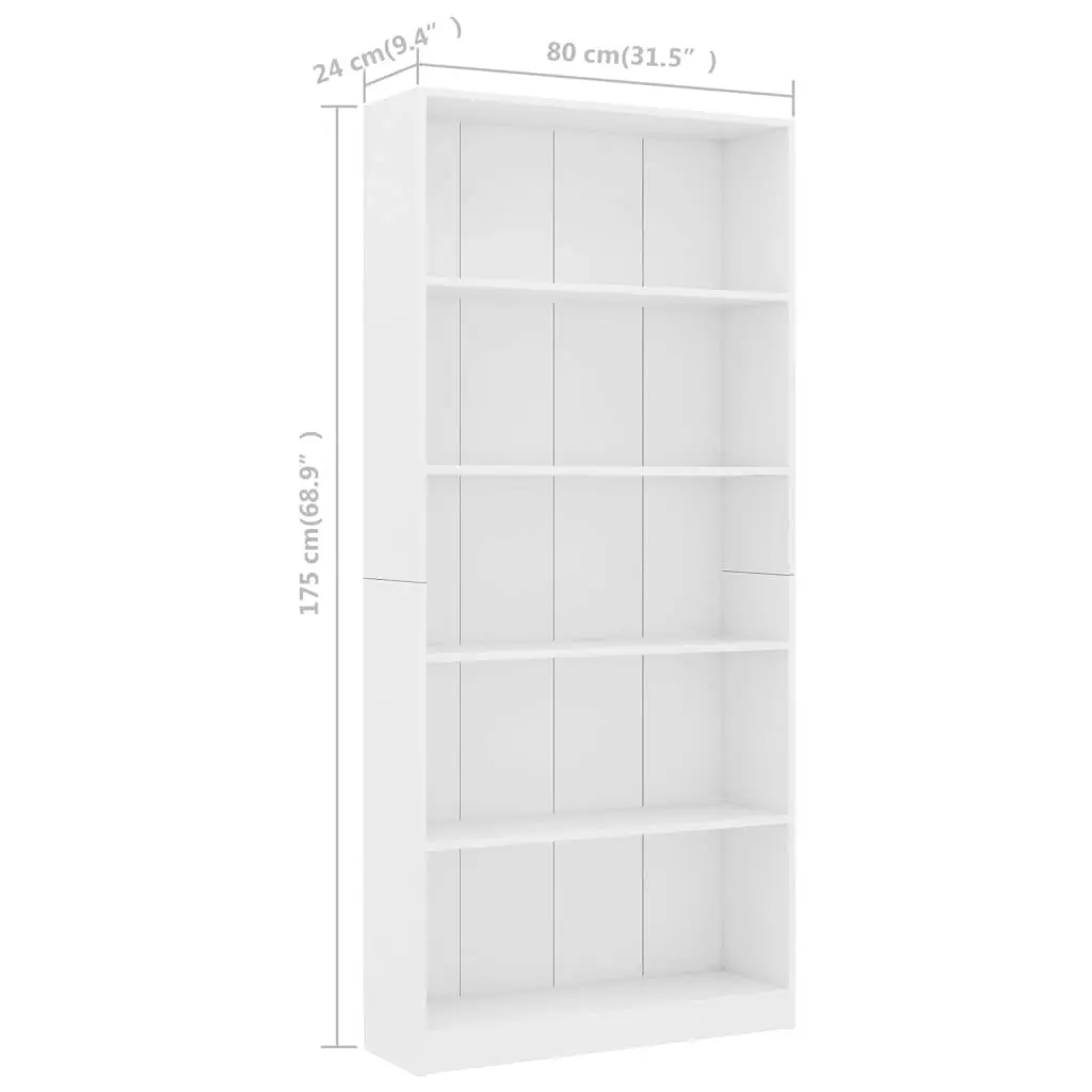 5-Tier Book Cabinet White 80x24x175 cm Engineered Wood 800918