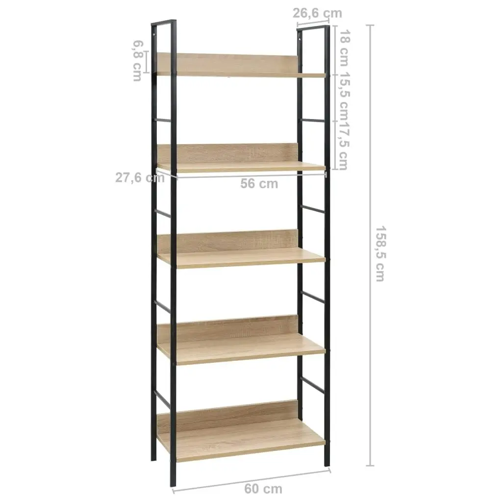 5-Layer Book Shelf Oak 60x27.6x158.5 cm Engineered Wood 288227