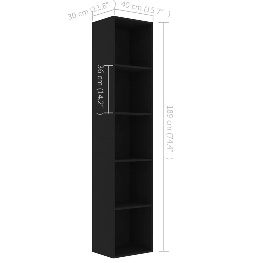 Book Cabinet Black 40x30x189 cm Engineered Wood 800955