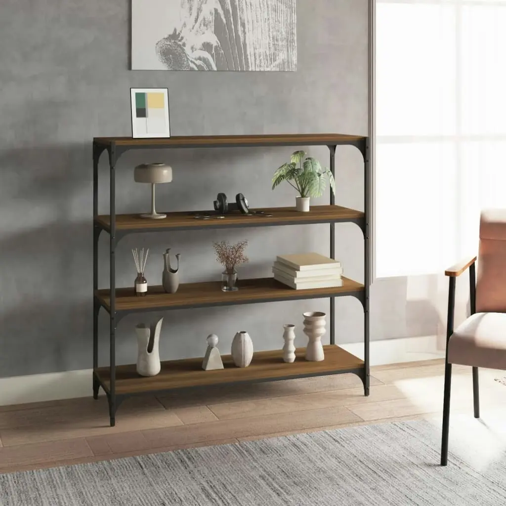 Book Cabinet Brown Oak 100x33x100 cm Engineered Wood and Steel 819361