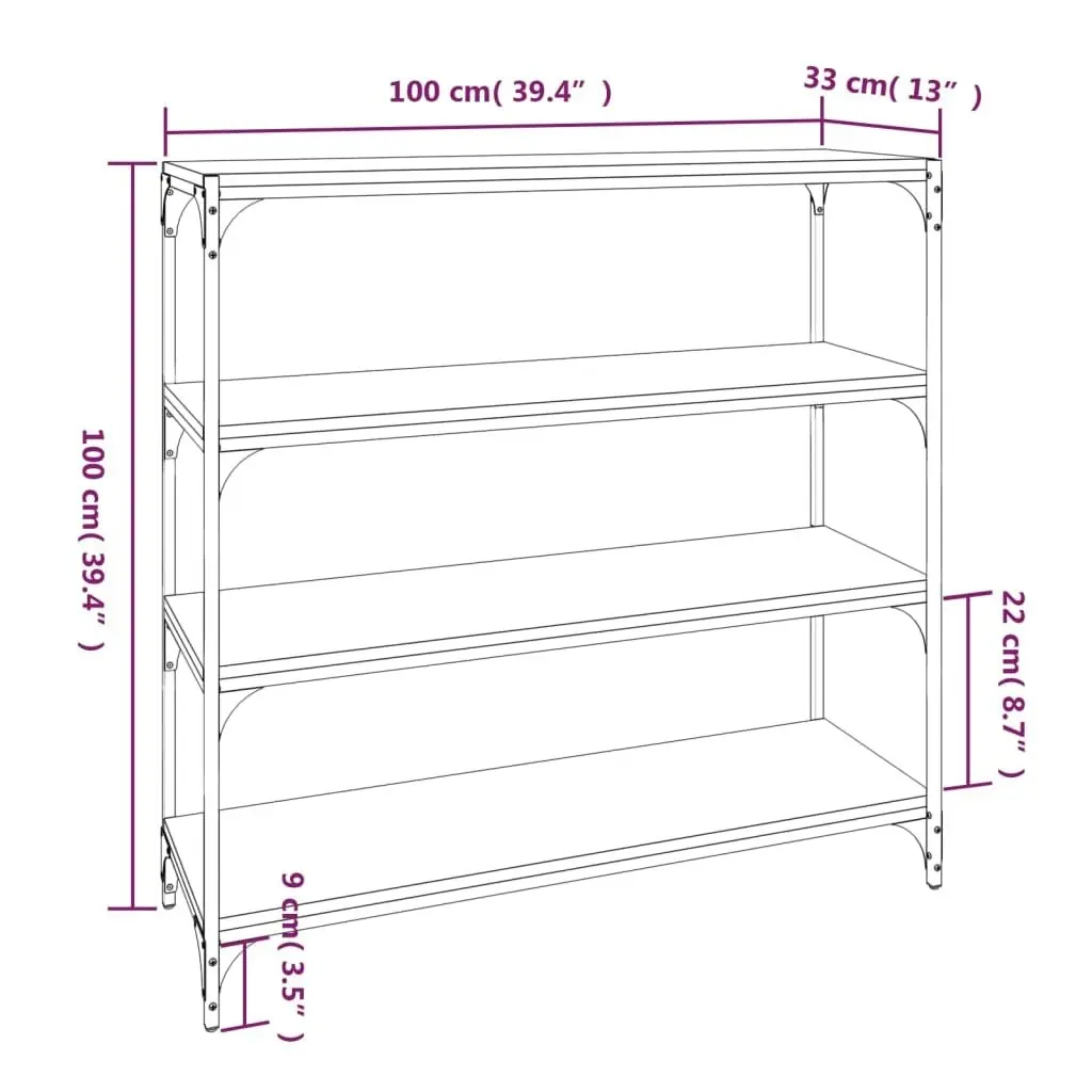 Book Cabinet Brown Oak 100x33x100 cm Engineered Wood and Steel 819361