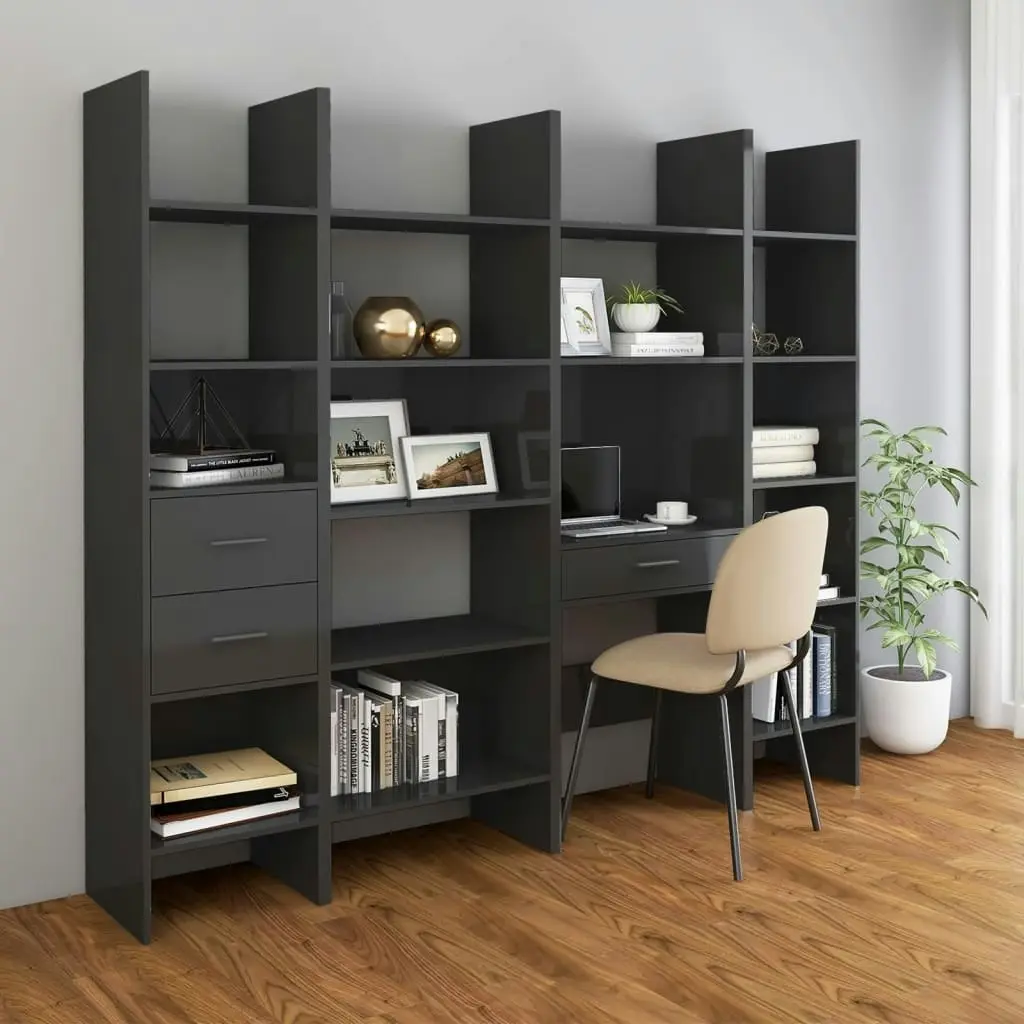 Book Cabinet High Gloss Grey 40x35x180 cm Engineered Wood 803406