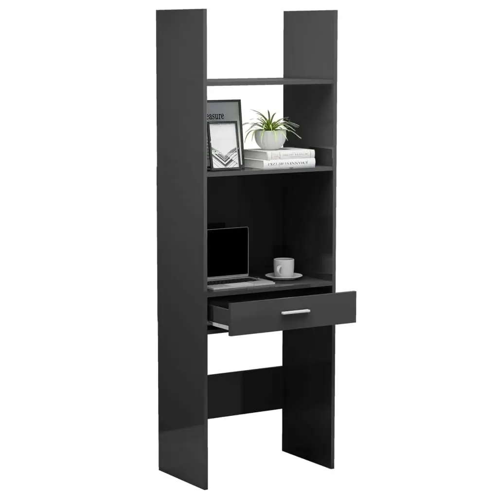 Book Cabinet High Gloss Grey 60x35x180 cm Engineered Wood 803433