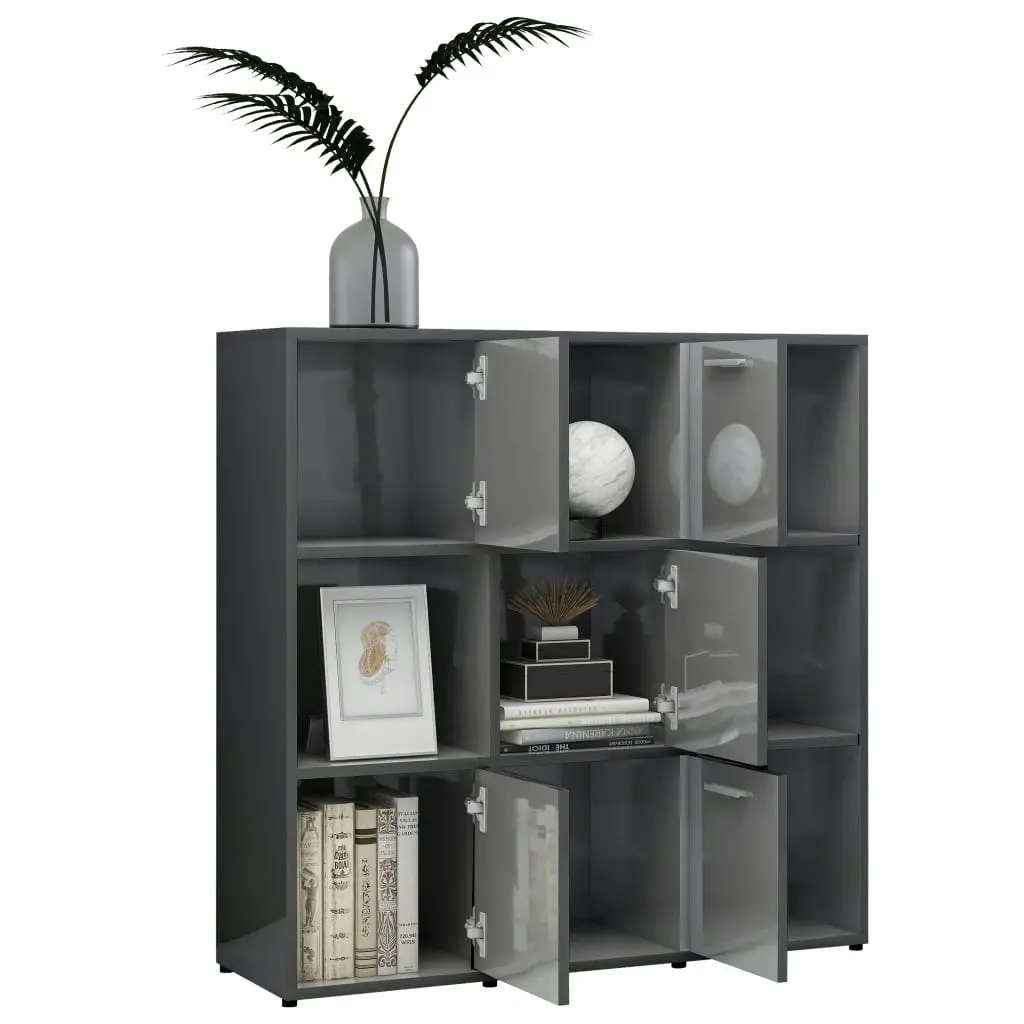 Book Cabinet High Gloss Grey 90x30x90 cm Engineered Wood 802938