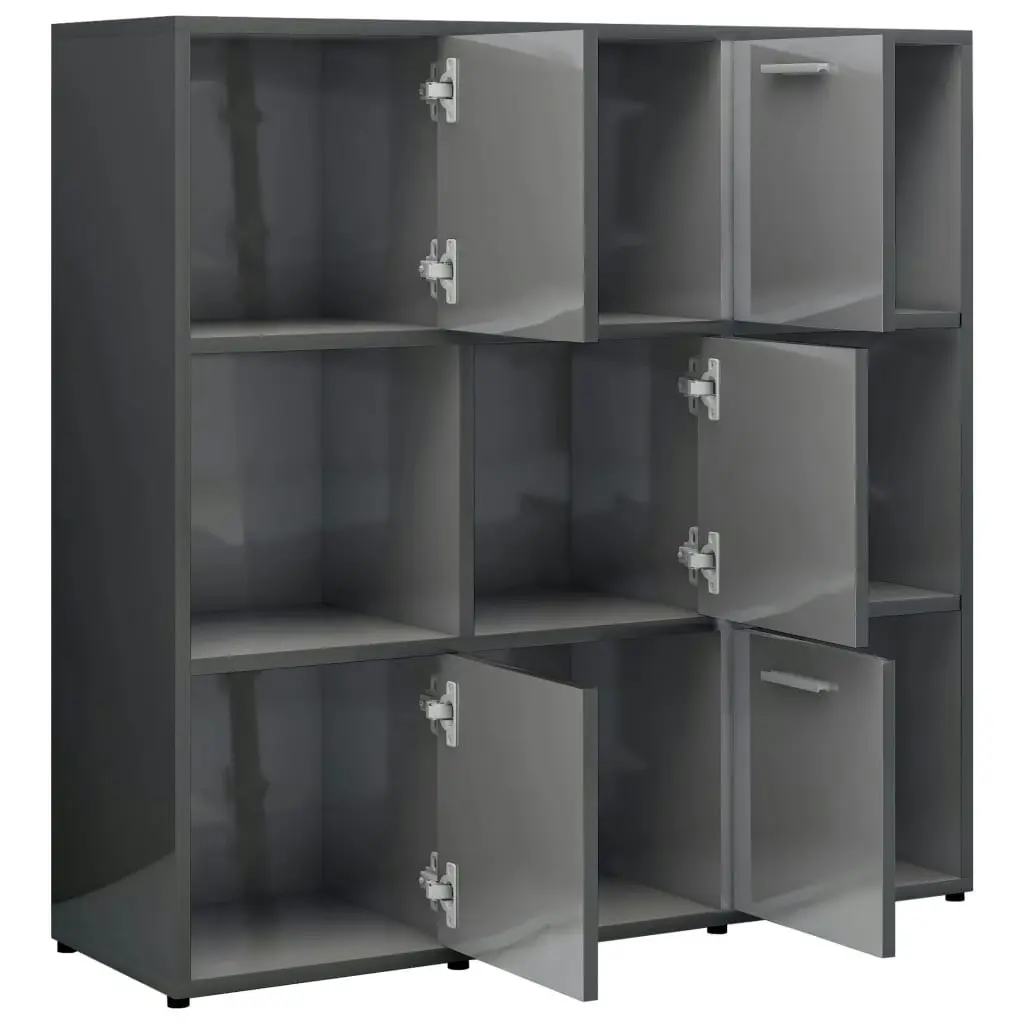 Book Cabinet High Gloss Grey 90x30x90 cm Engineered Wood 802938