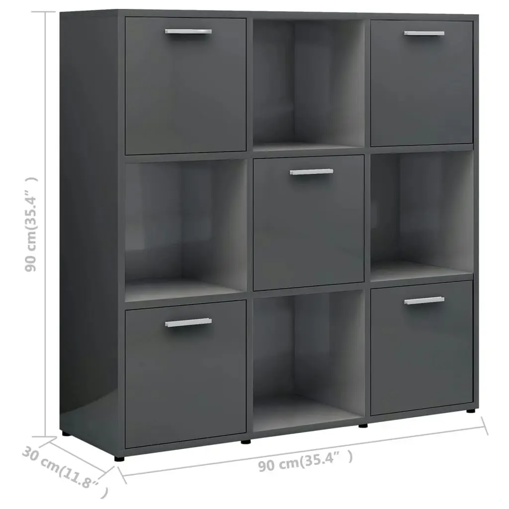 Book Cabinet High Gloss Grey 90x30x90 cm Engineered Wood 802938