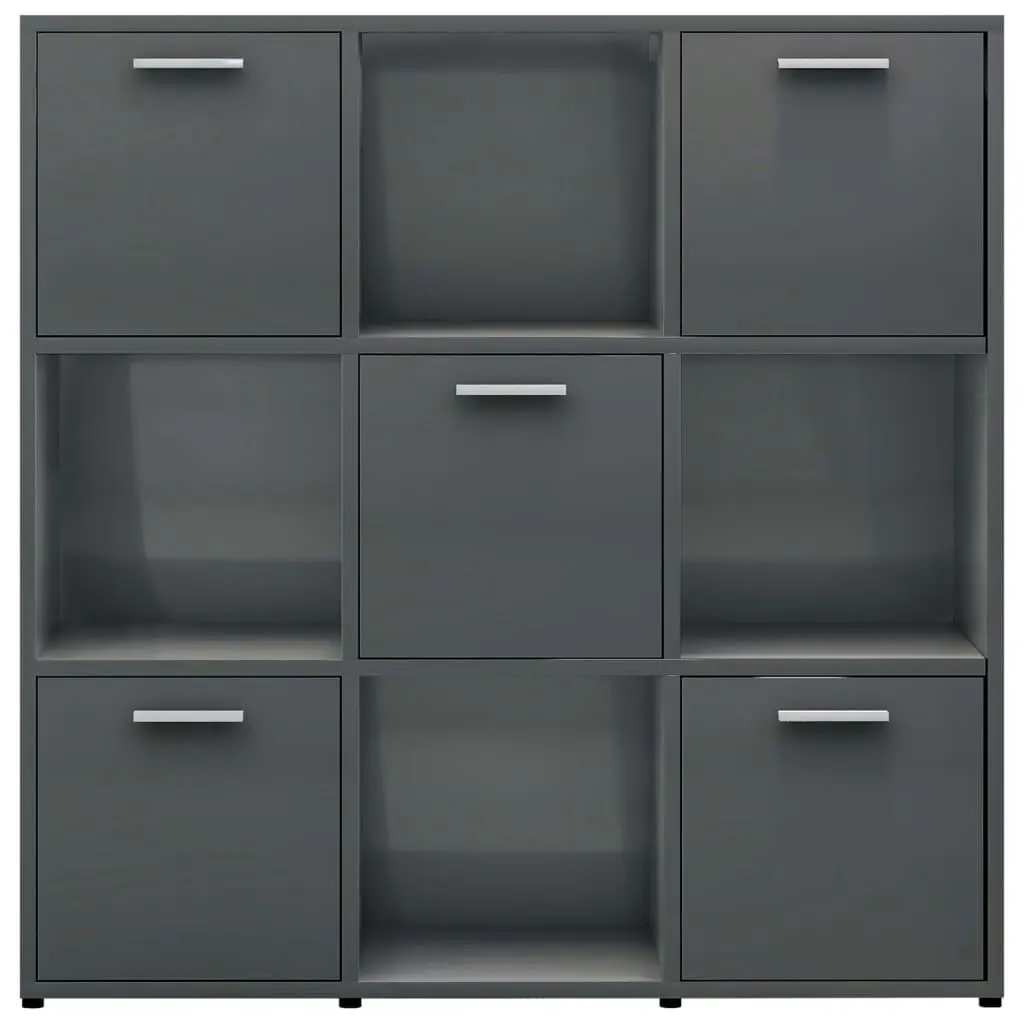 Book Cabinet High Gloss Grey 90x30x90 cm Engineered Wood 802938