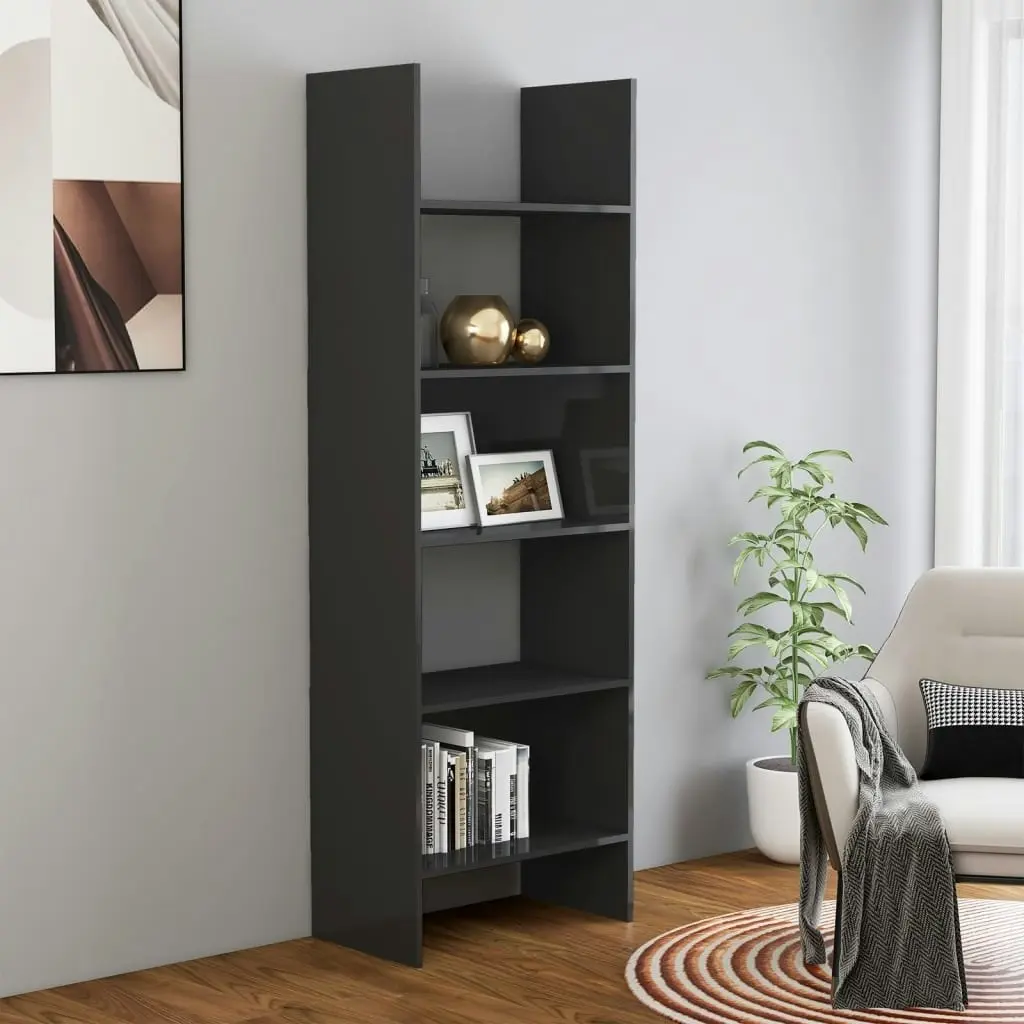 Book Cabinet High Gloss Grey 60x35x180 cm Engineered Wood 803415