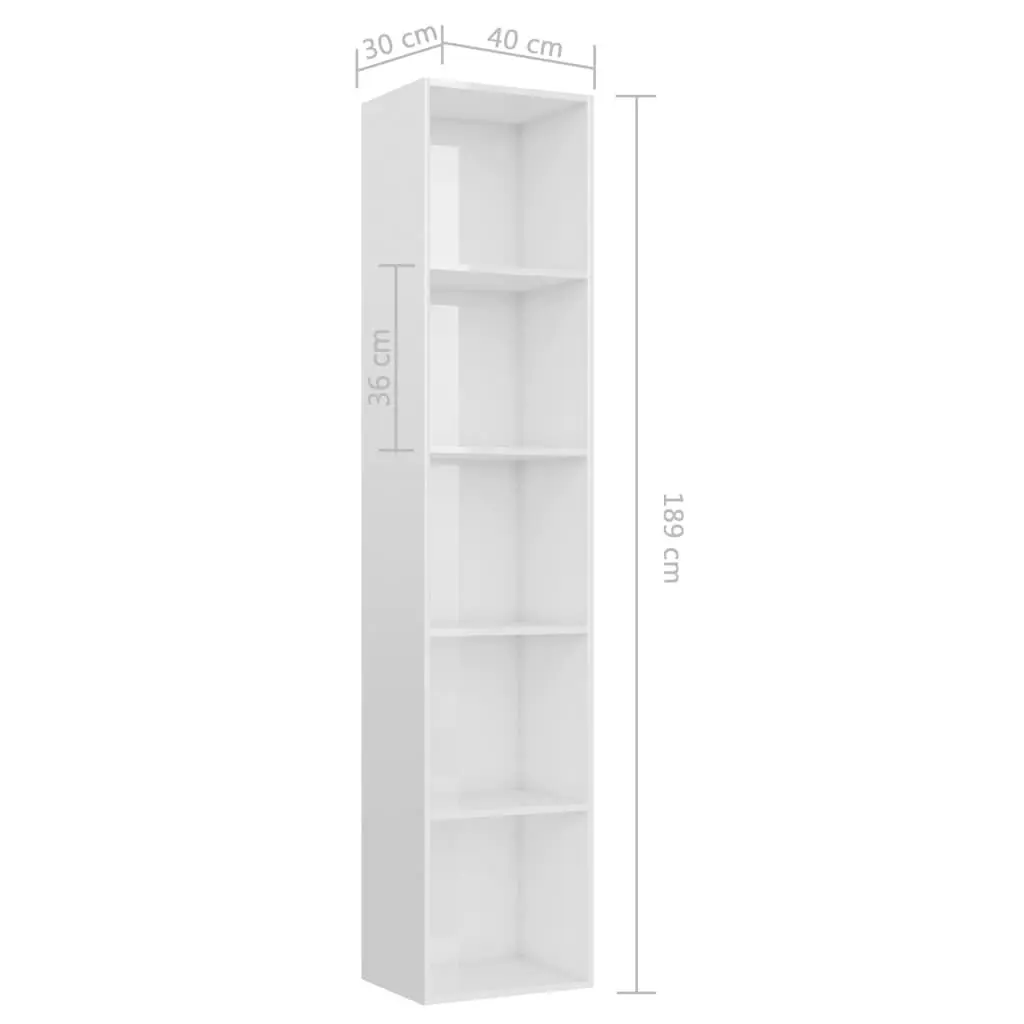 Book Cabinet High Gloss White 40x30x189 cm Engineered Wood 800960