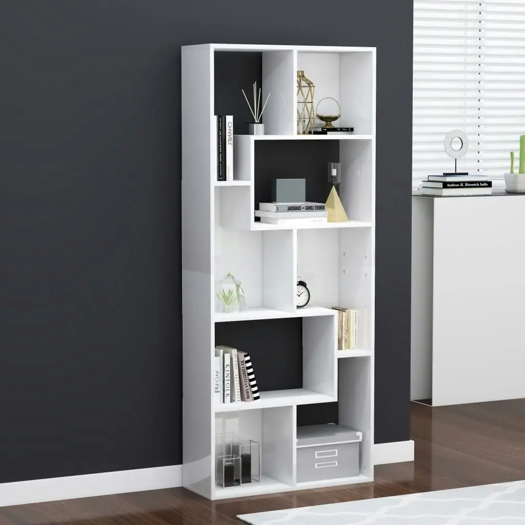 Book Cabinet High Gloss White 67x24x161 cm Engineered Wood 801883