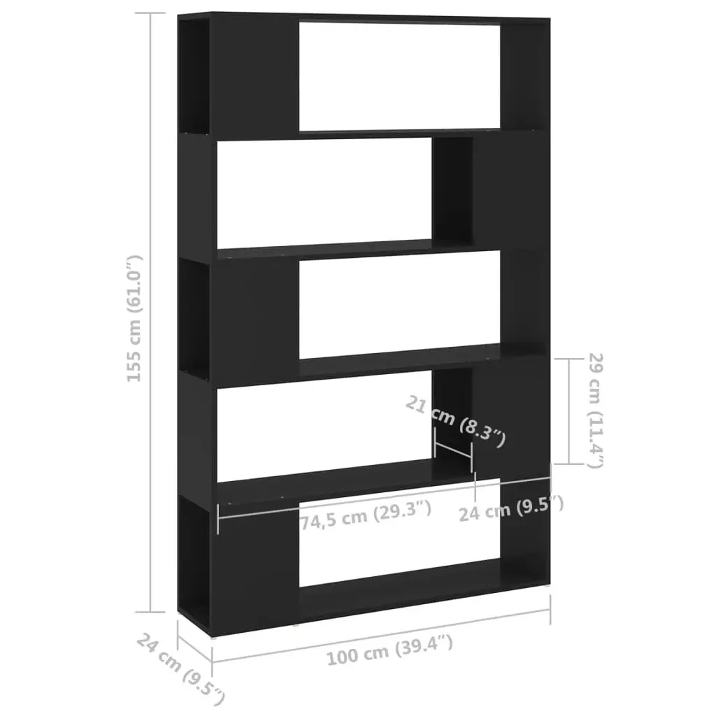 Book Cabinet Room Divider Black 100x24x155 cm Engineered Wood 809198