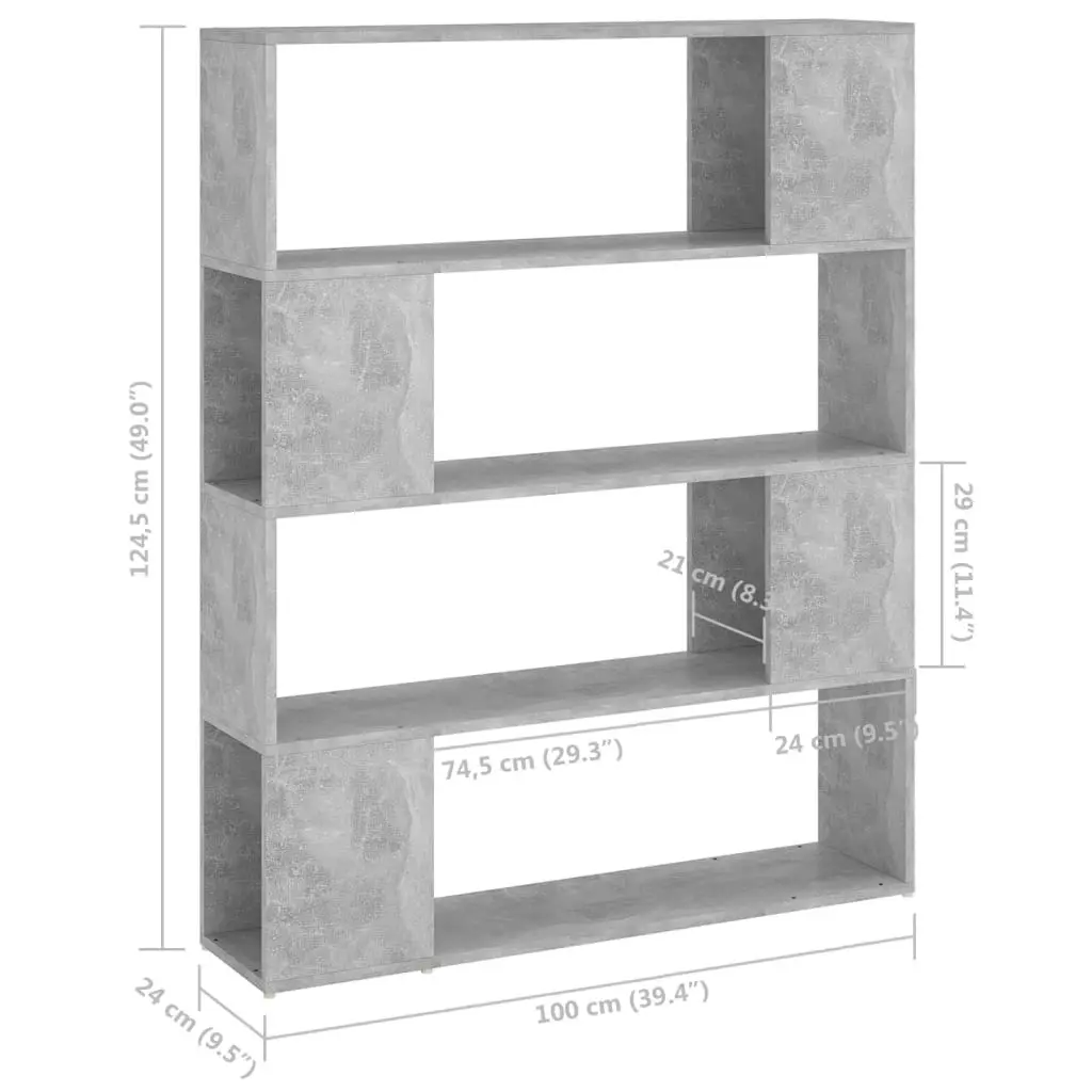 Book Cabinet Room Divider Concrete Grey 100x24x124 cm 809192