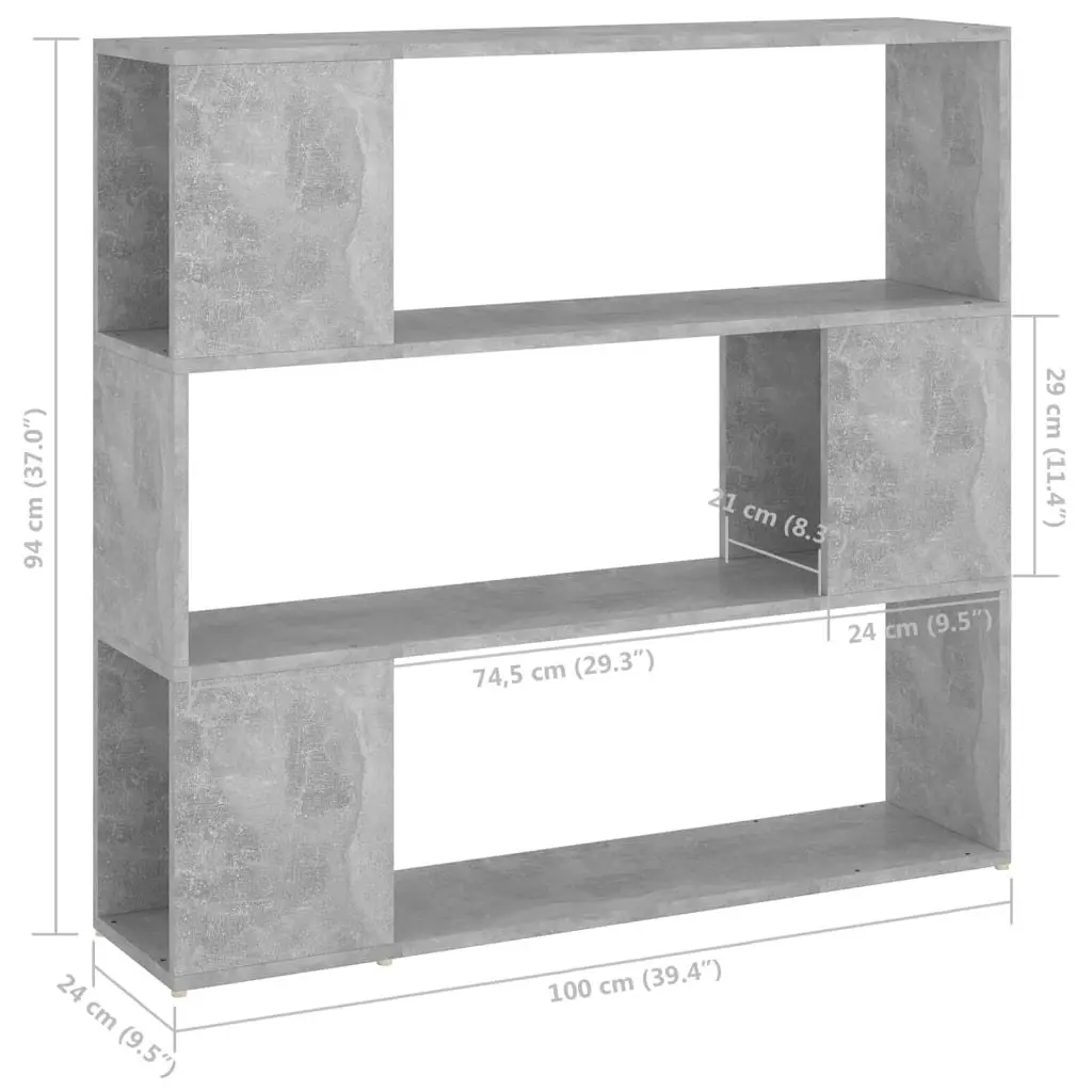 Book Cabinet Room Divider Concrete Grey 100x24x94 cm 809183