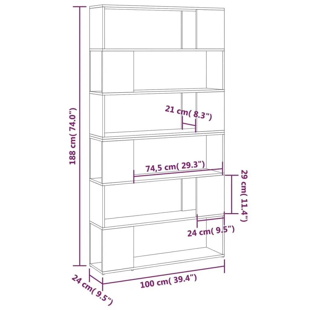 Book Cabinet Room Divider Grey 100x24x188 cm 3082073