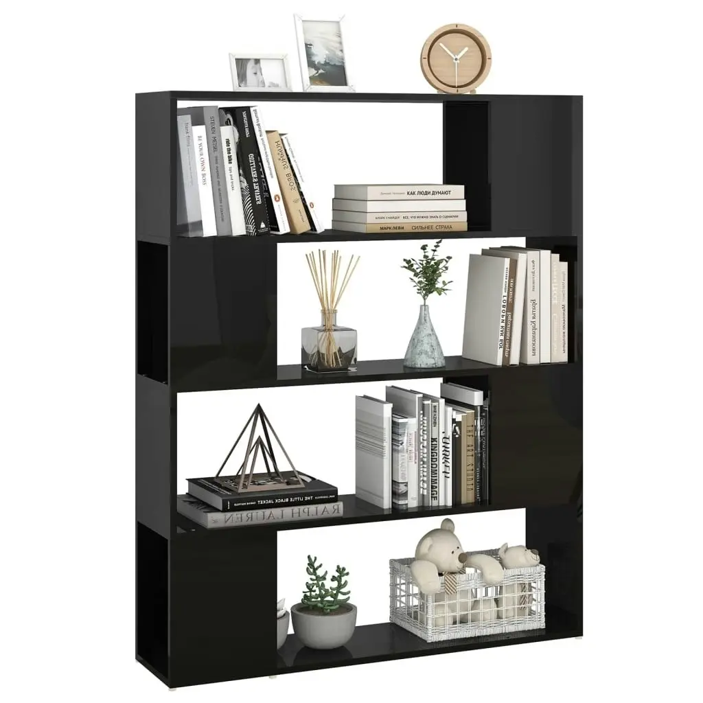 Book Cabinet Room Divider High Gloss Black 100x24x124 cm 809195