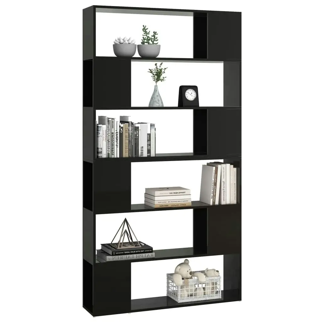 Book Cabinet Room Divider High Gloss Black 100x24x188 cm 3082078