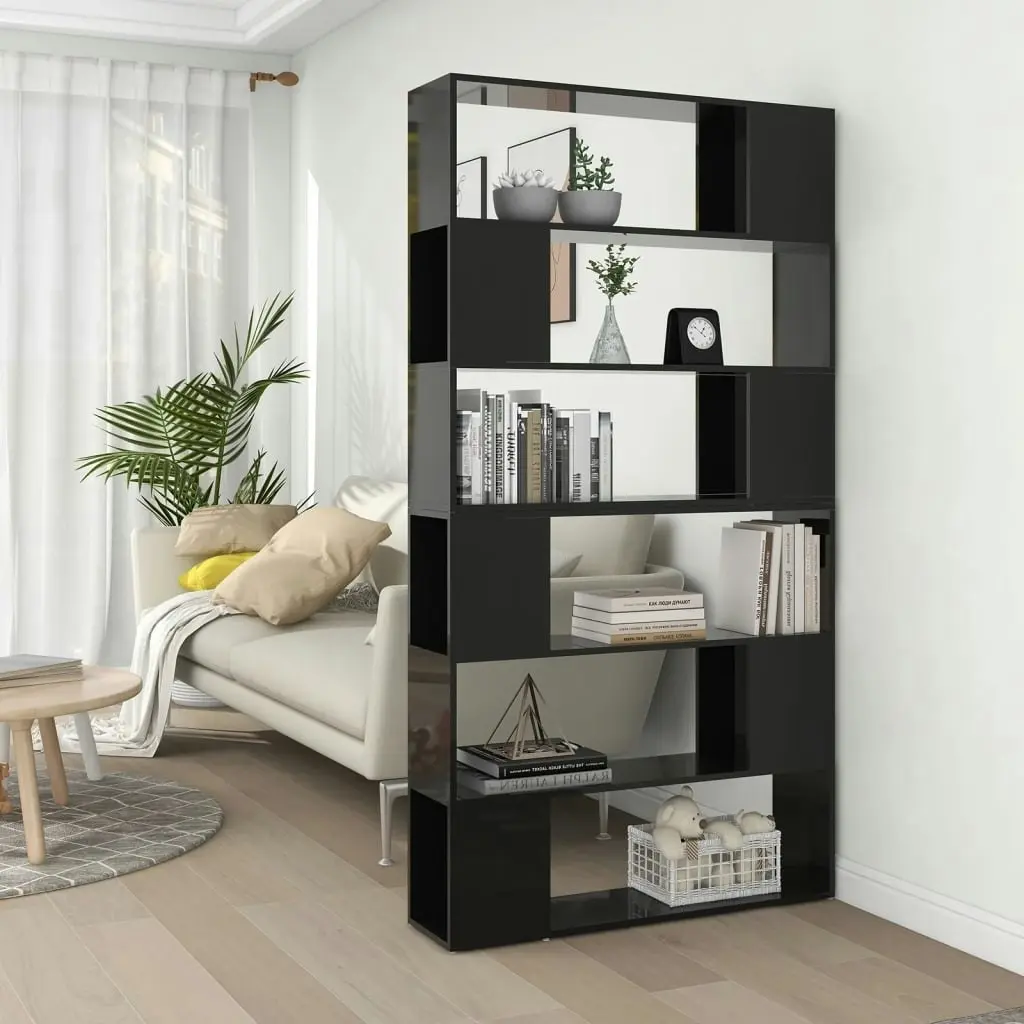 Book Cabinet Room Divider High Gloss Black 100x24x188 cm 3082078