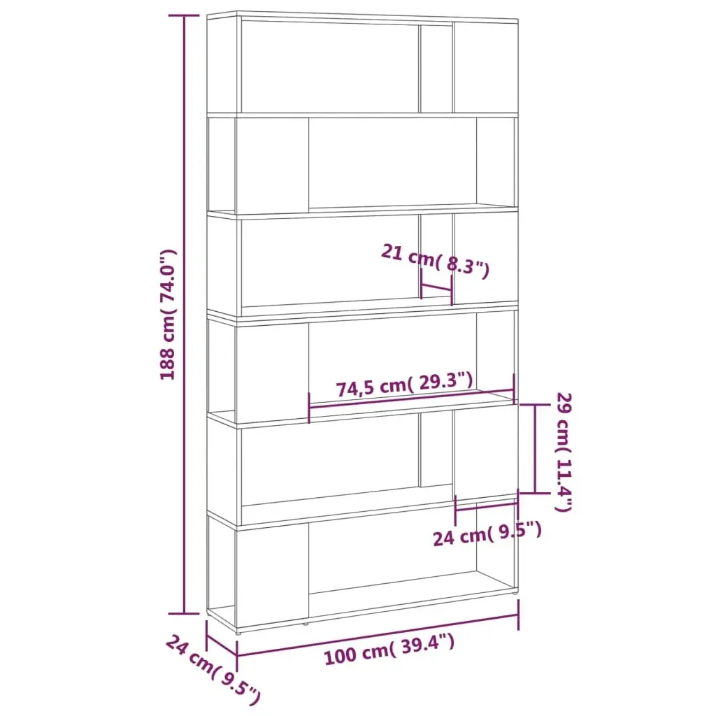 Book Cabinet Room Divider High Gloss Black 100x24x188 cm 3082078