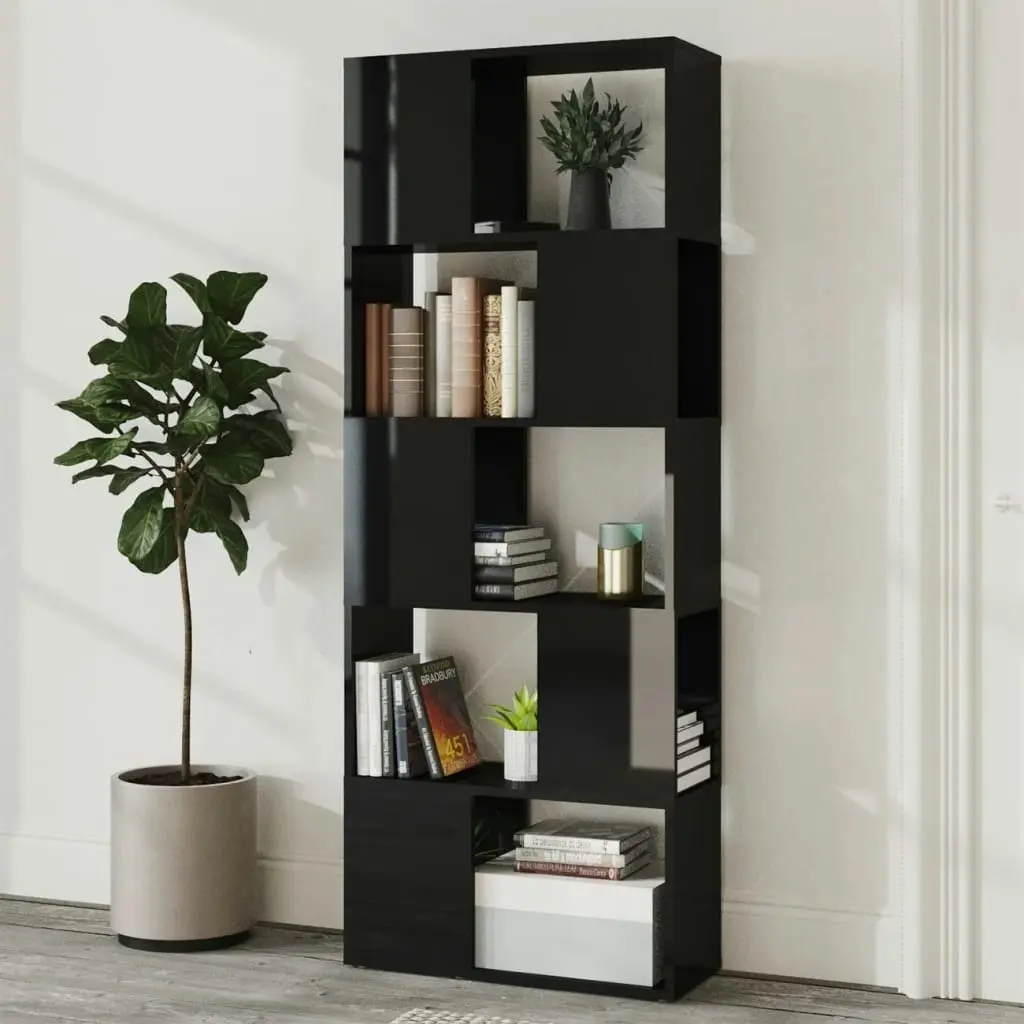 Book Cabinet Room Divider High Gloss Black 60x24x155 cm 809096