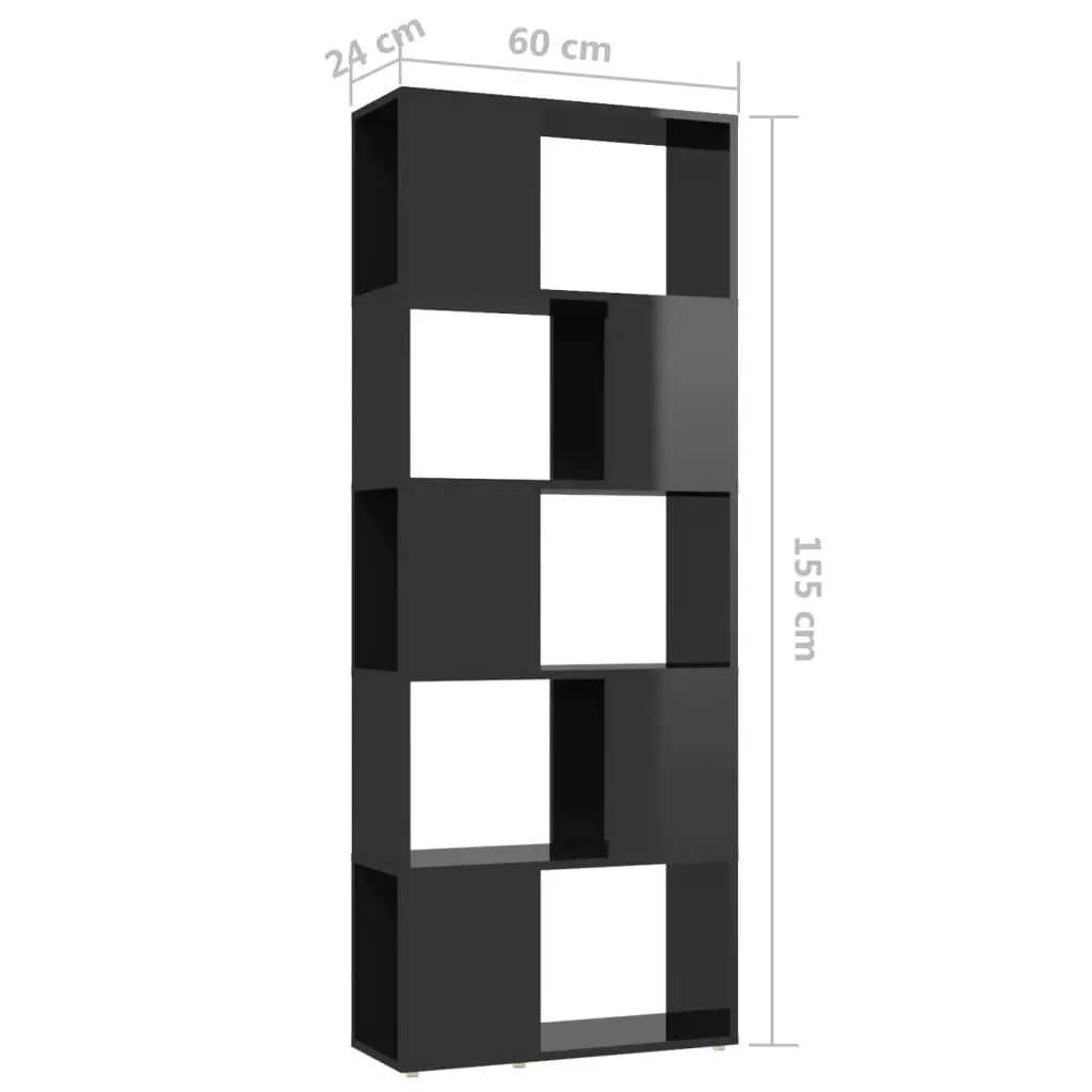 Book Cabinet Room Divider High Gloss Black 60x24x155 cm 809096