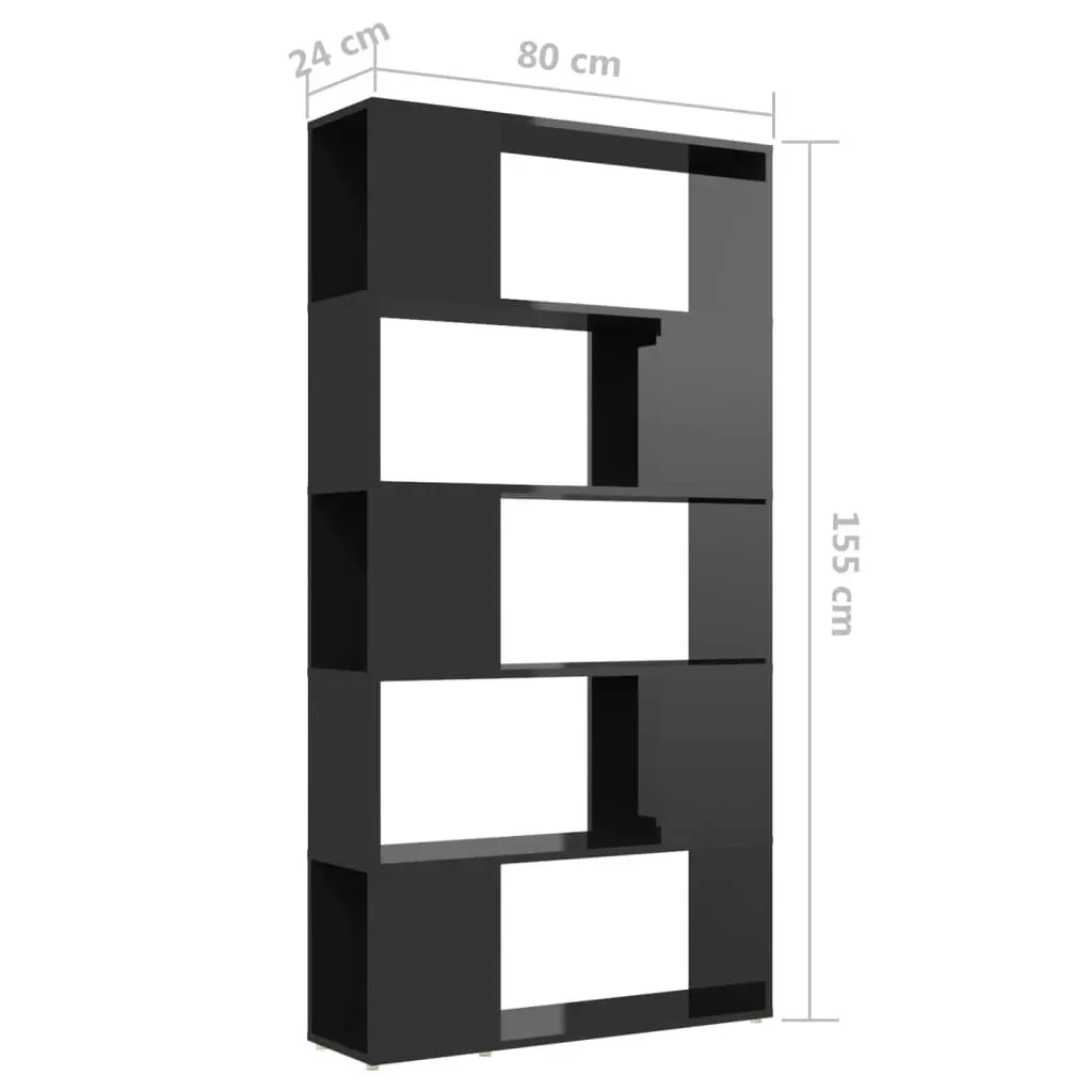 Book Cabinet Room Divider High Gloss Black 80x24x155 cm Engineered Wood 809150