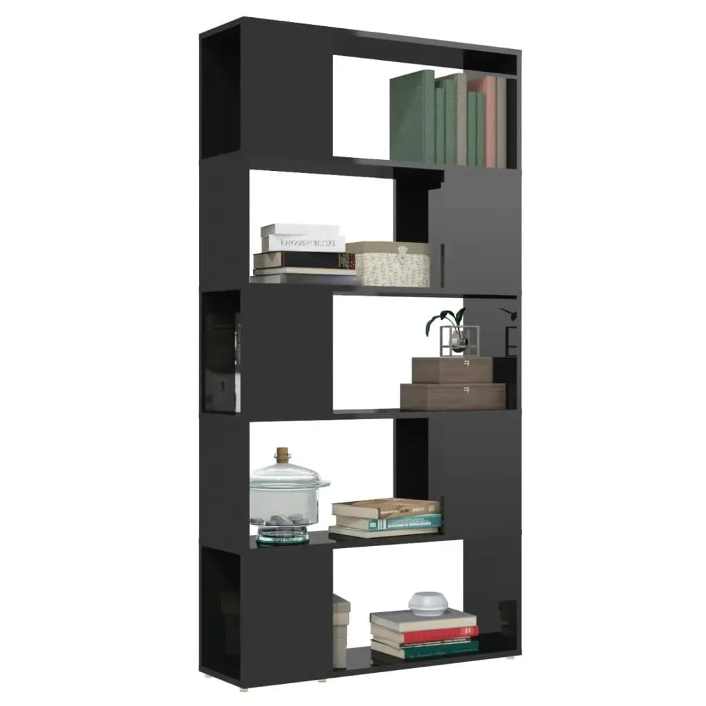 Book Cabinet Room Divider High Gloss Black 80x24x155 cm Engineered Wood 809150