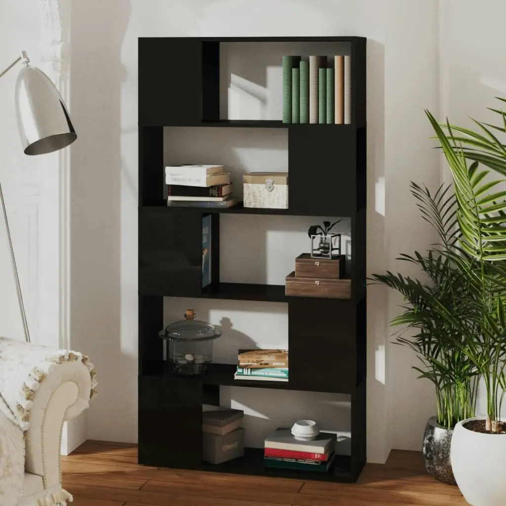 Book Cabinet Room Divider High Gloss Black 80x24x155 cm Engineered Wood 809150