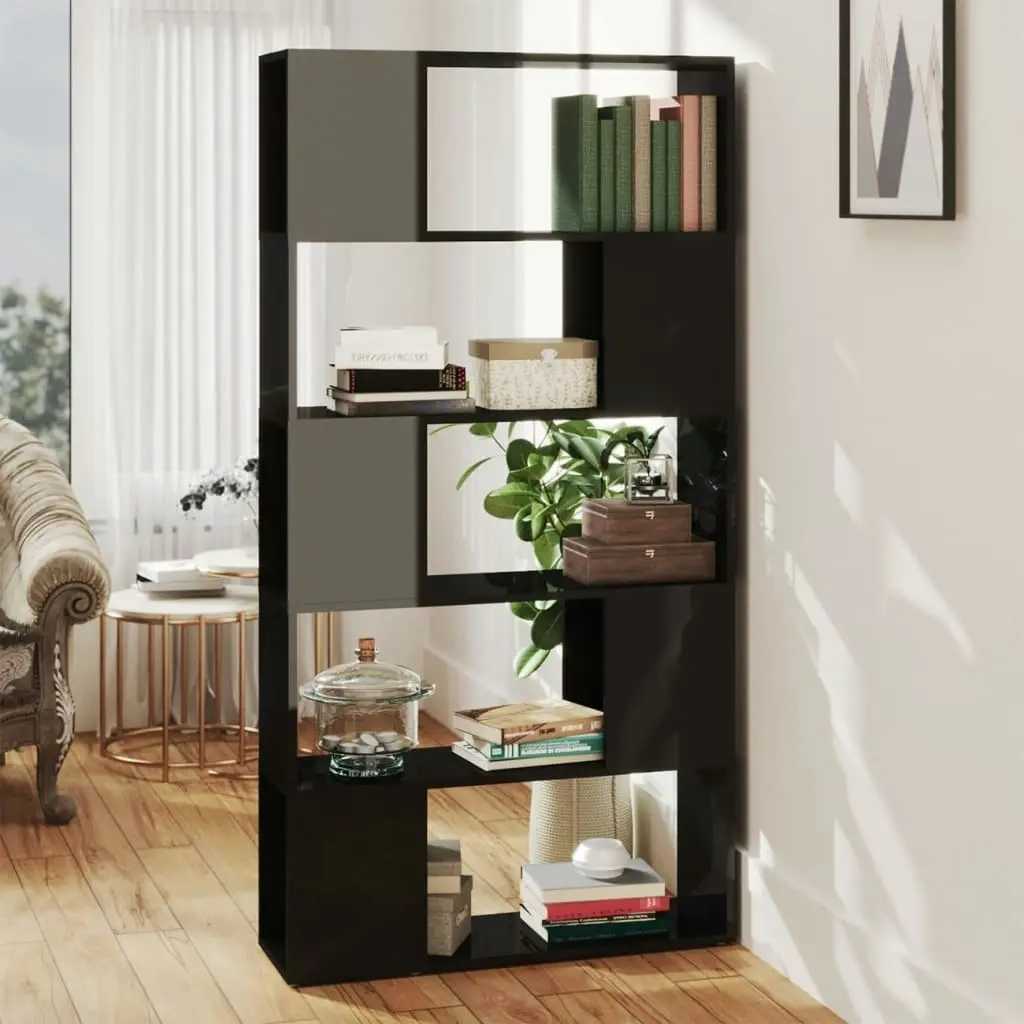 Book Cabinet Room Divider High Gloss Black 80x24x155 cm Engineered Wood 809150