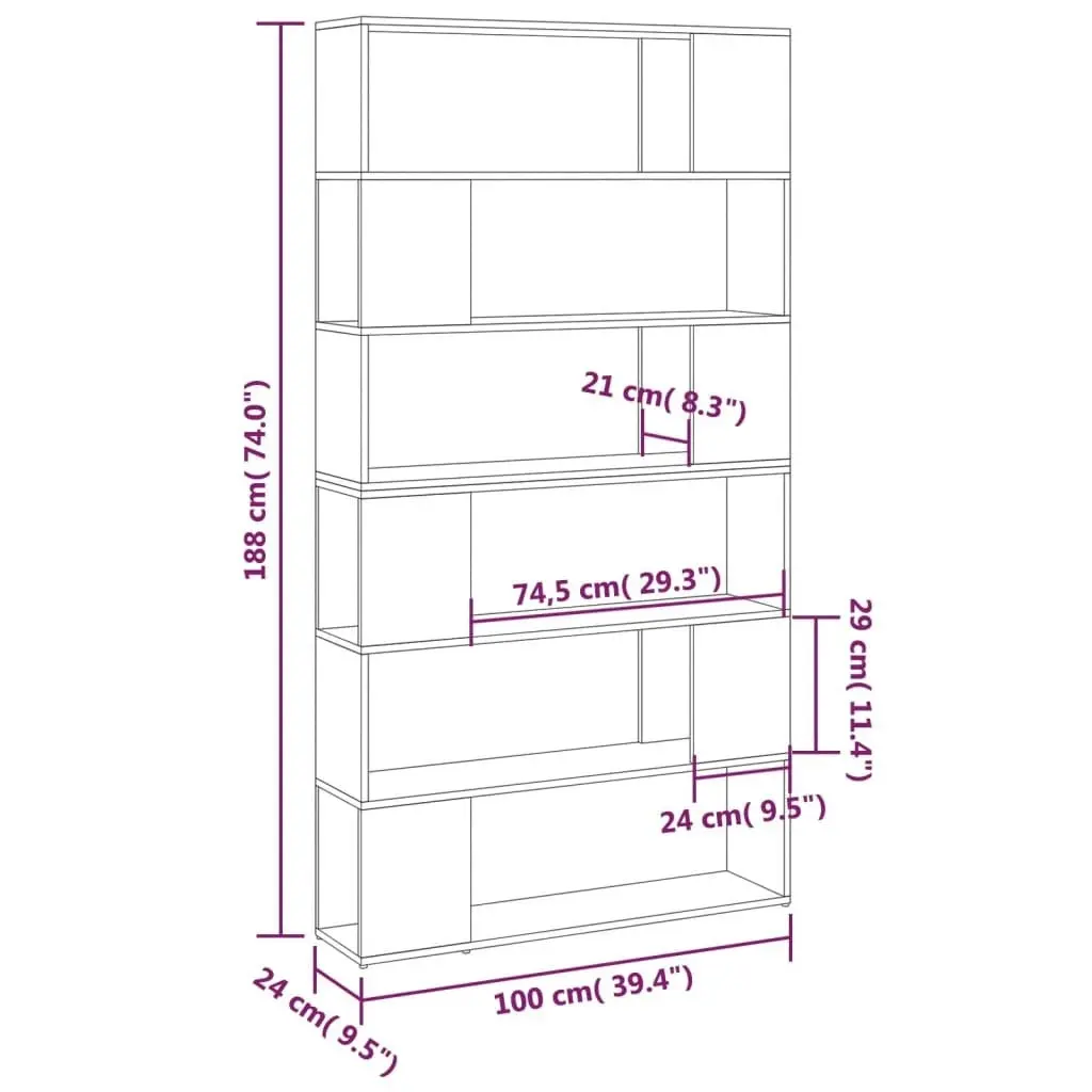 Book Cabinet Room Divider High Gloss Grey 100x24x188 cm 3082079